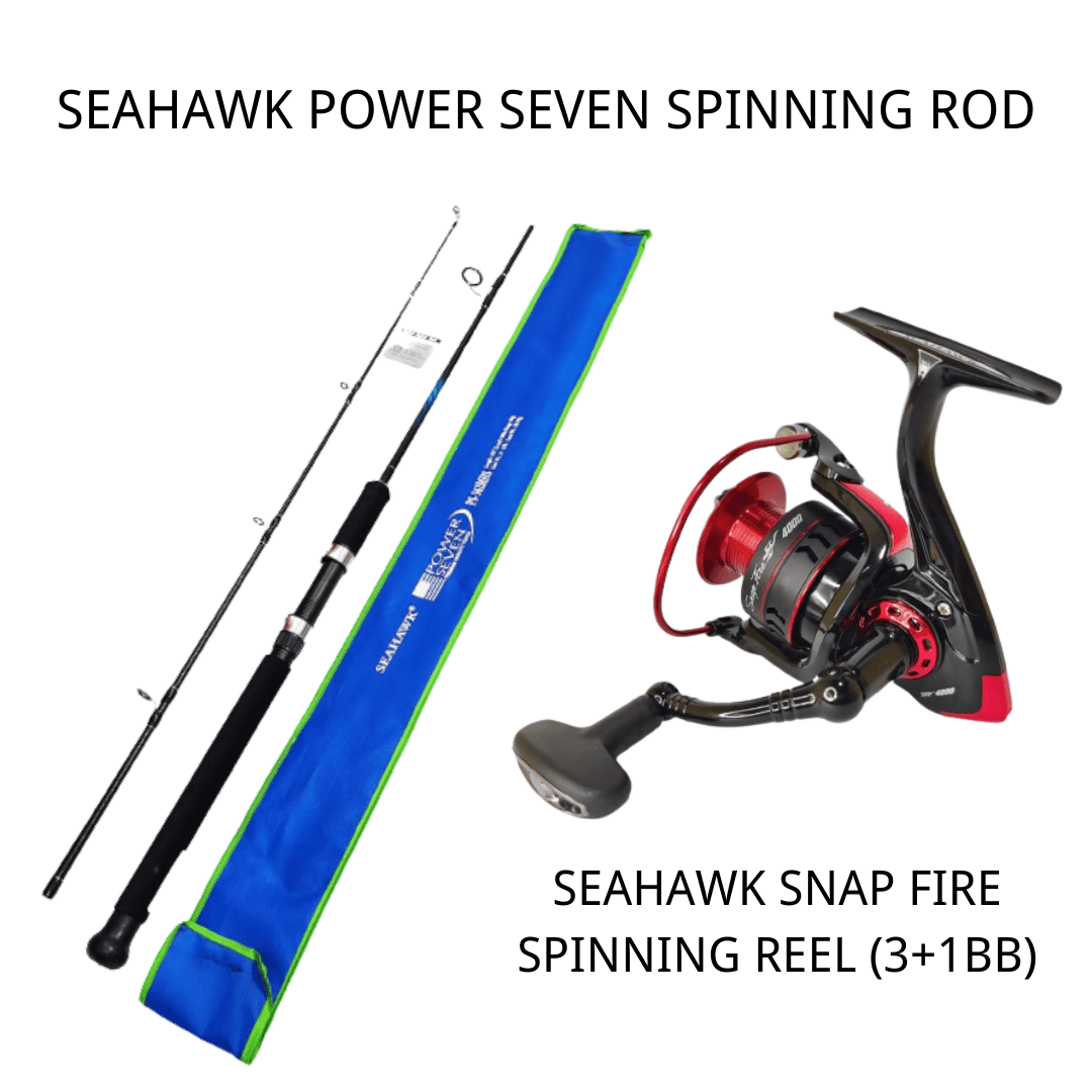 SPINNING COMBO SET, SEAHAWK POWER SEVEN SPINNING ROD + SEAHAWK SNAP FIRE SPINNING  REEL (3+1BB) - 1StopFishing