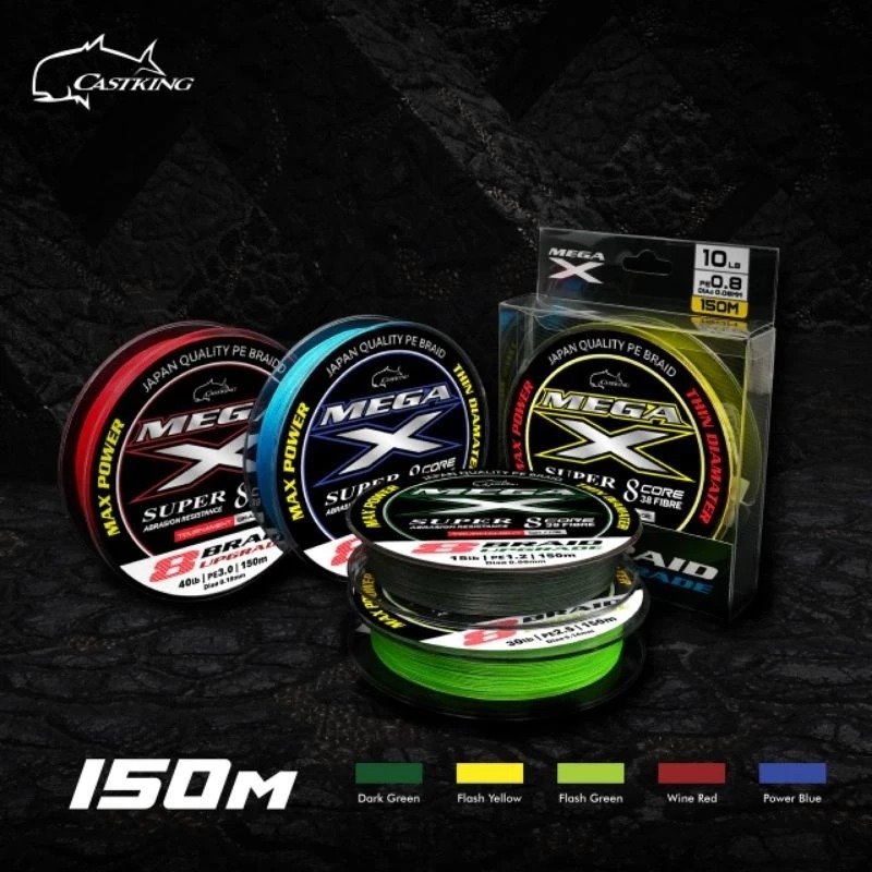 BRAIDED LINE,CASTKING MEGA-X PE BRAID (150M) FLASH GREEN - Image 2